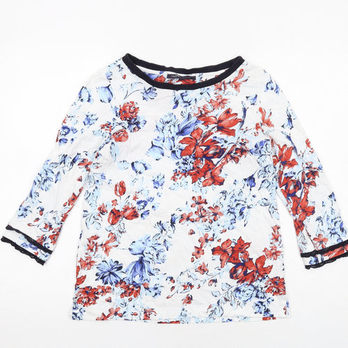 Marks and Spencer Womens White Floral Cotton Basic Blouse Size 8 Boat Neck