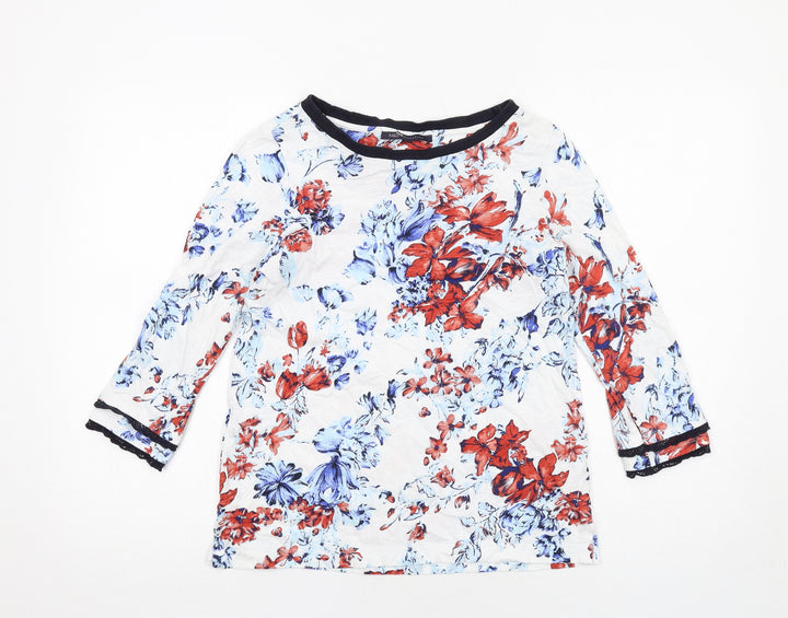 Marks and Spencer Womens White Floral Cotton Basic Blouse Size 8 Boat Neck
