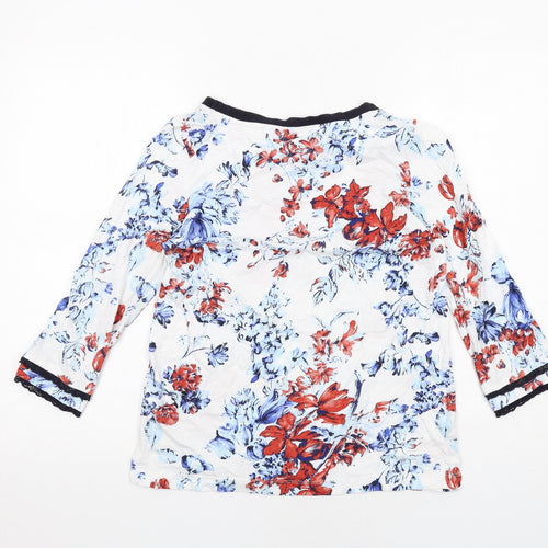 Marks and Spencer Womens White Floral Cotton Basic Blouse Size 8 Boat Neck