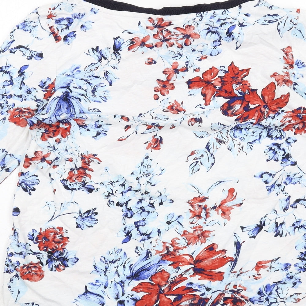 Marks and Spencer Womens White Floral Cotton Basic Blouse Size 8 Boat Neck