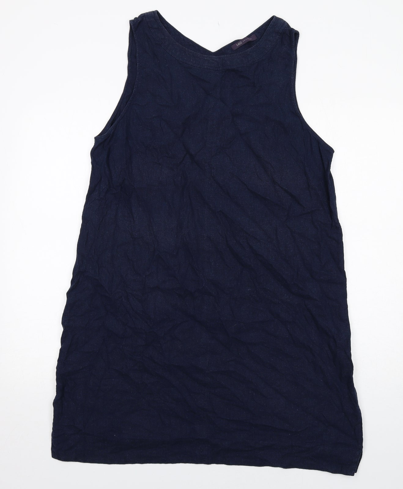Marks and Spencer Womens Blue Linen A-Line Size 18 Round Neck Pullover
