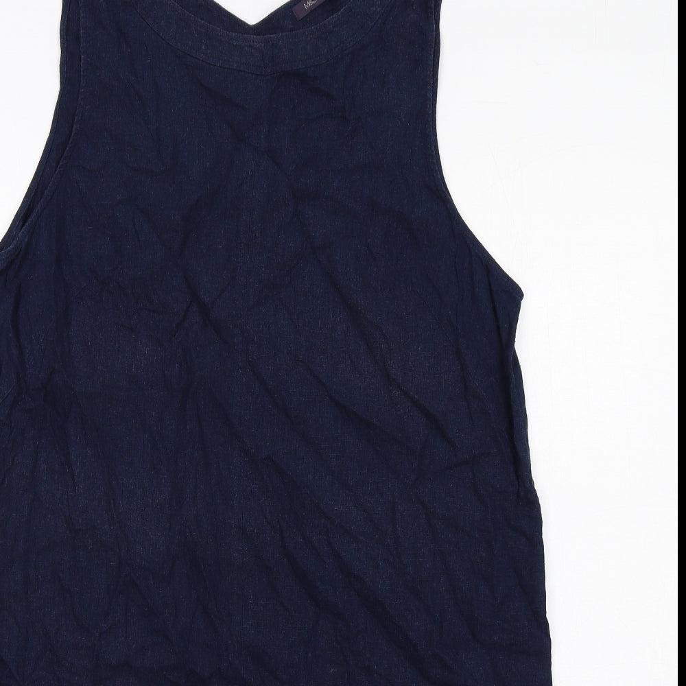 Marks and Spencer Womens Blue Linen A-Line Size 18 Round Neck Pullover