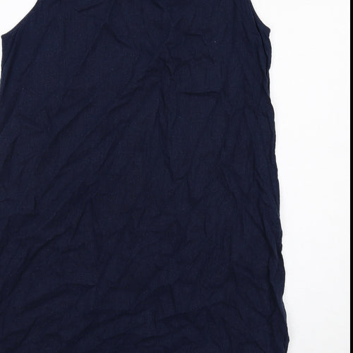 Marks and Spencer Womens Blue Linen A-Line Size 18 Round Neck Pullover