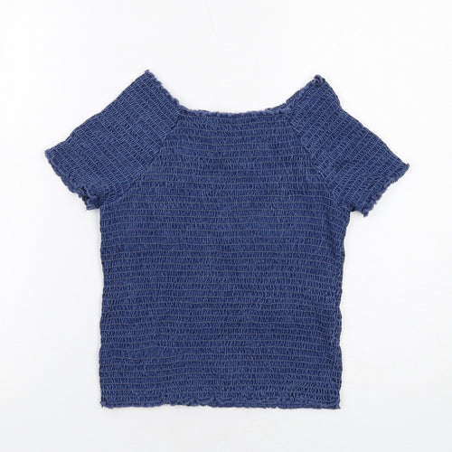 NEXT Girls Blue Cotton Basic Blouse Size 13 Years Round Neck Pullover