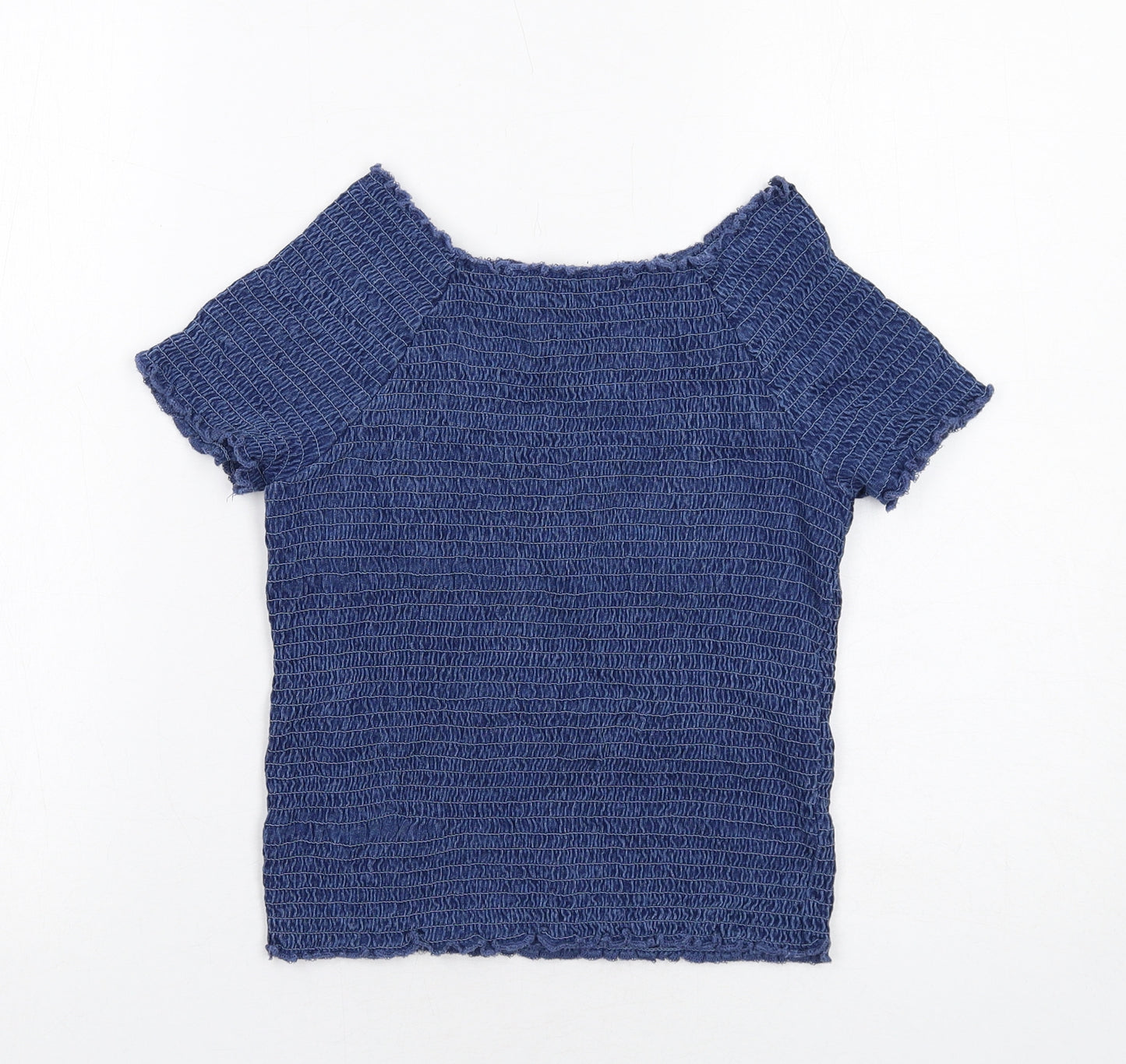 NEXT Girls Blue Cotton Basic Blouse Size 13 Years Round Neck Pullover