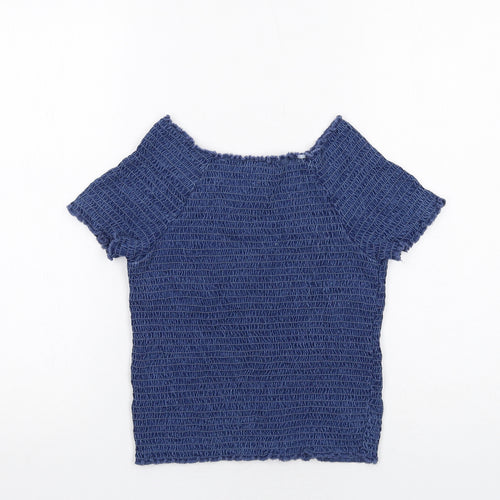 NEXT Girls Blue Cotton Basic Blouse Size 13 Years Round Neck Pullover