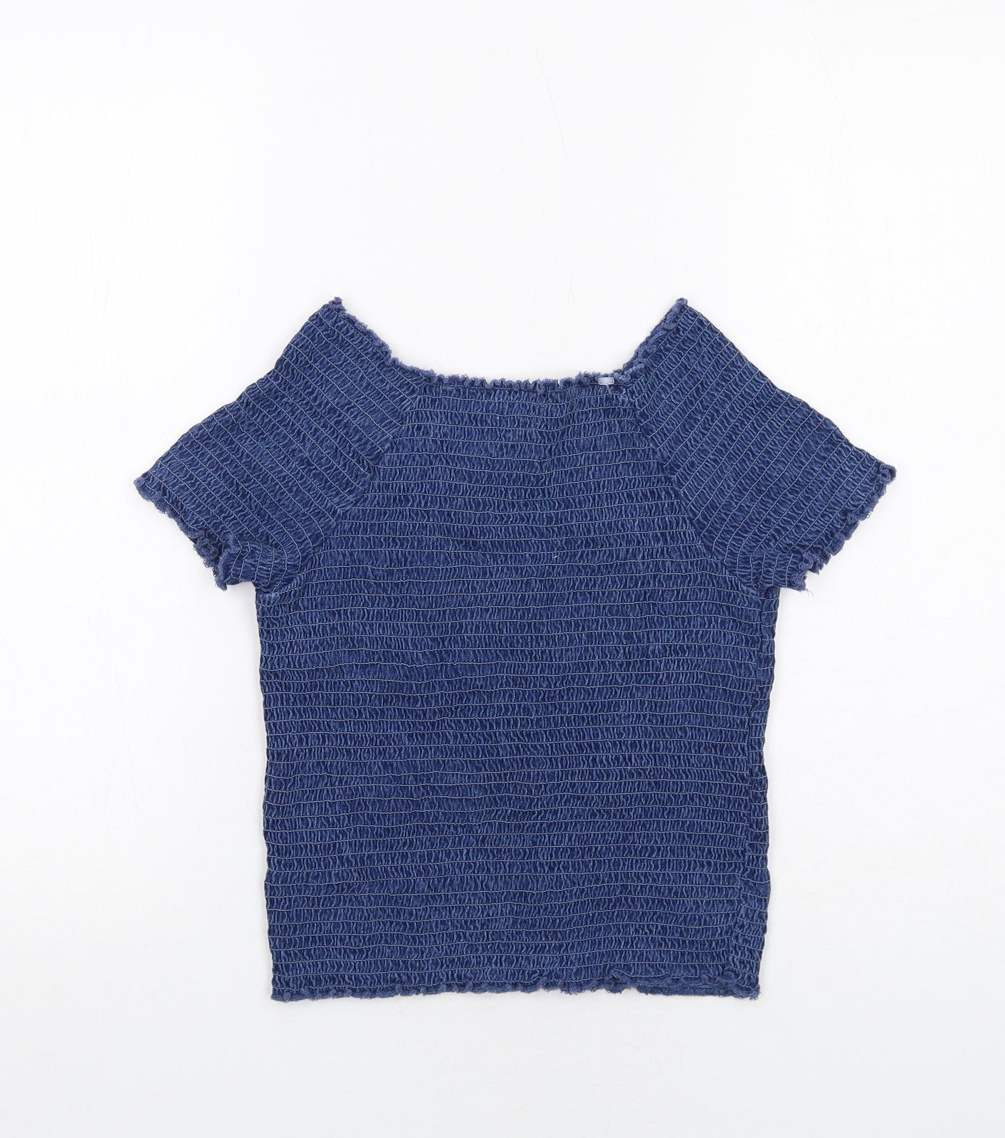 NEXT Girls Blue Cotton Basic Blouse Size 13 Years Round Neck Pullover