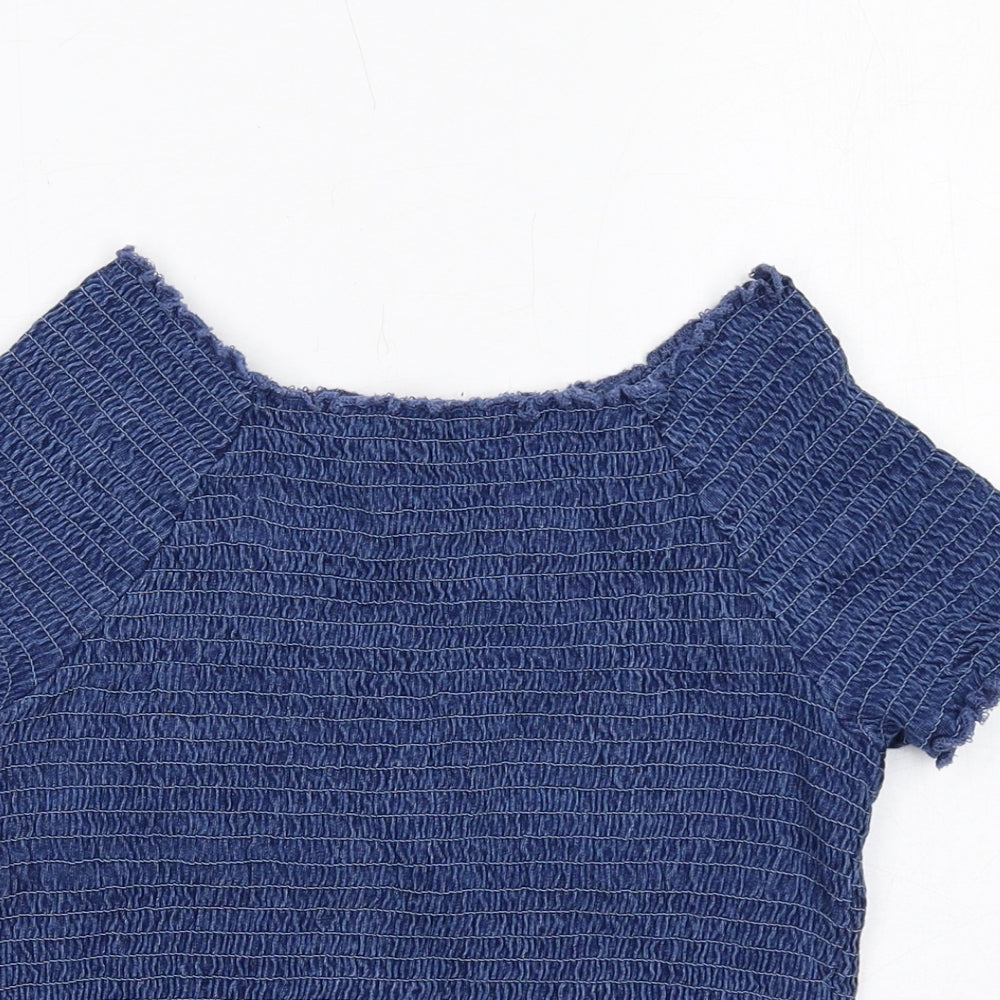 NEXT Girls Blue Cotton Basic Blouse Size 13 Years Round Neck Pullover