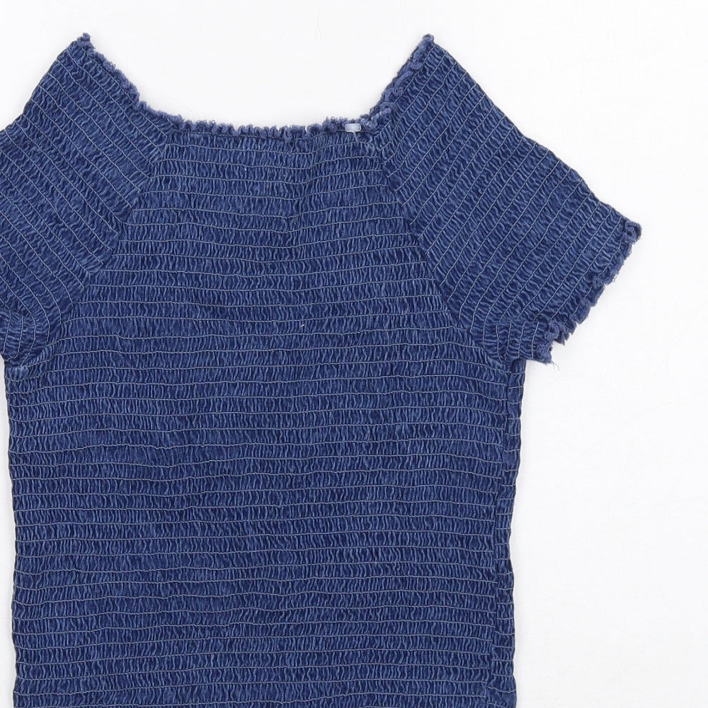 NEXT Girls Blue Cotton Basic Blouse Size 13 Years Round Neck Pullover