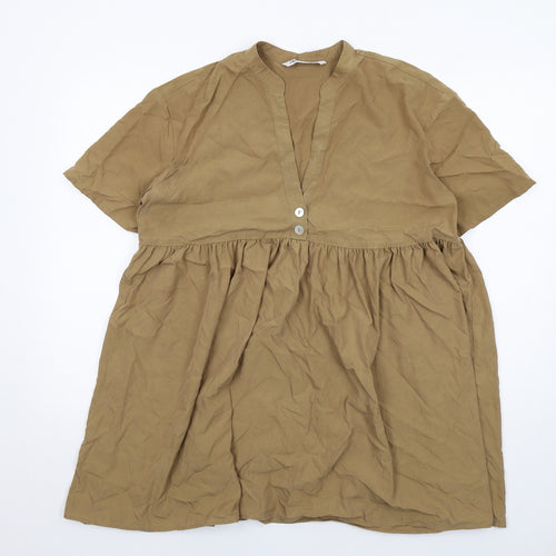 Zara Womens Brown Polyester A-Line Size S V-Neck Pullover