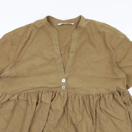 Zara Womens Brown Polyester A-Line Size S V-Neck Pullover