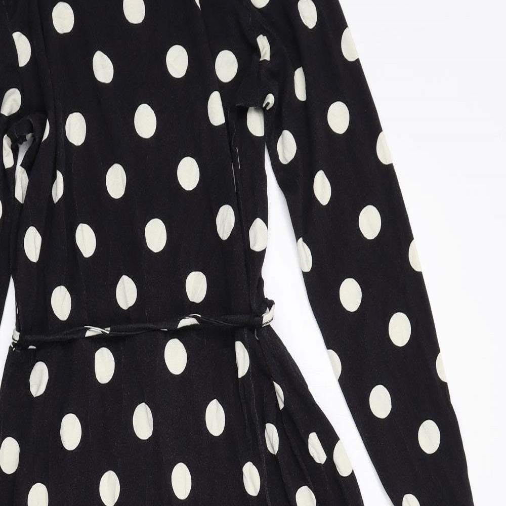 Oasis Womens Black Polka Dot Viscose Maxi Size M Round Neck Button