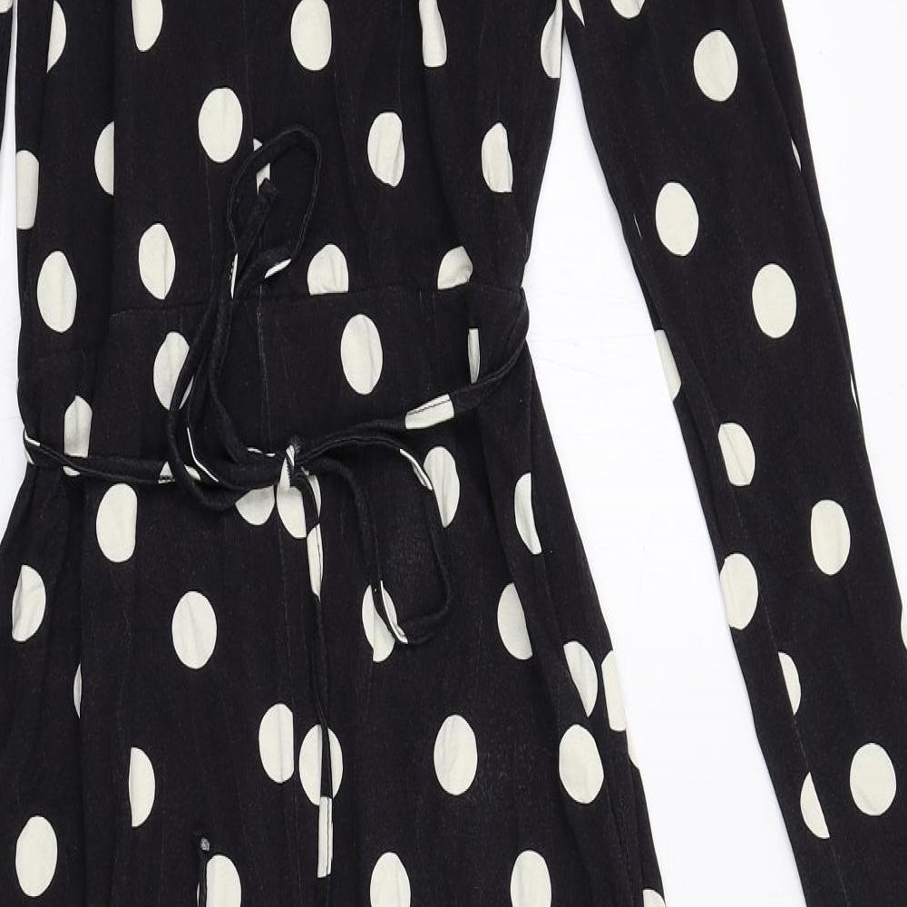 Oasis Womens Black Polka Dot Viscose Maxi Size M Round Neck Button