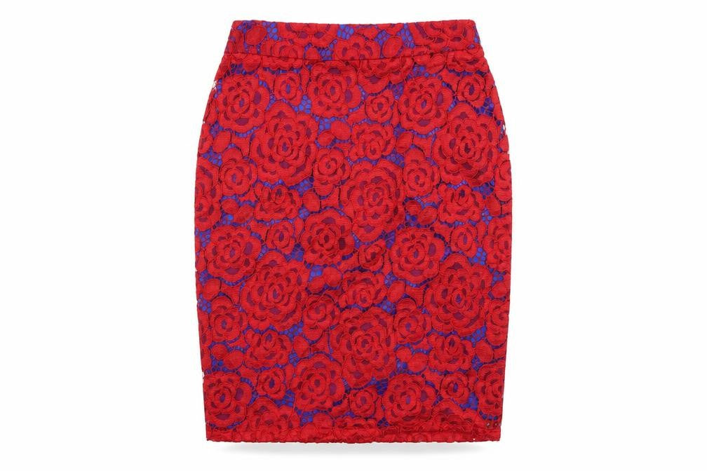 Marks and Spencer Womens Red Floral Polyamide A-Line Skirt Size 8 Zip