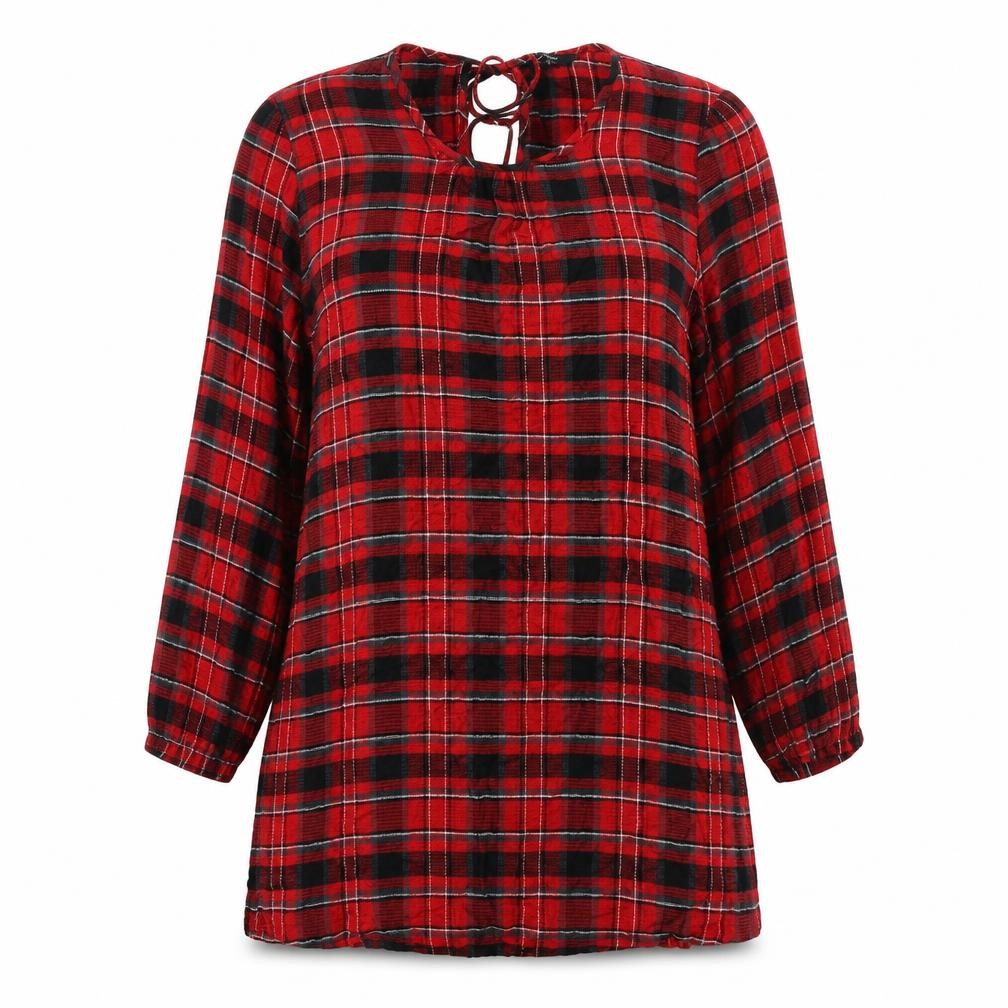 Zara Womens Red Plaid Viscose A-Line Size 14 Round Neck Tie