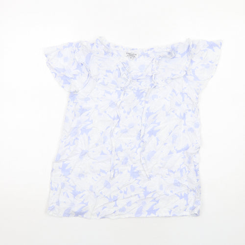 Cerulean Womens Blue Floral Viscose Basic Blouse Size XS Round Neck