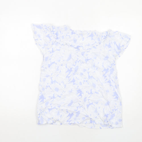 Cerulean Womens Blue Floral Viscose Basic Blouse Size XS Round Neck
