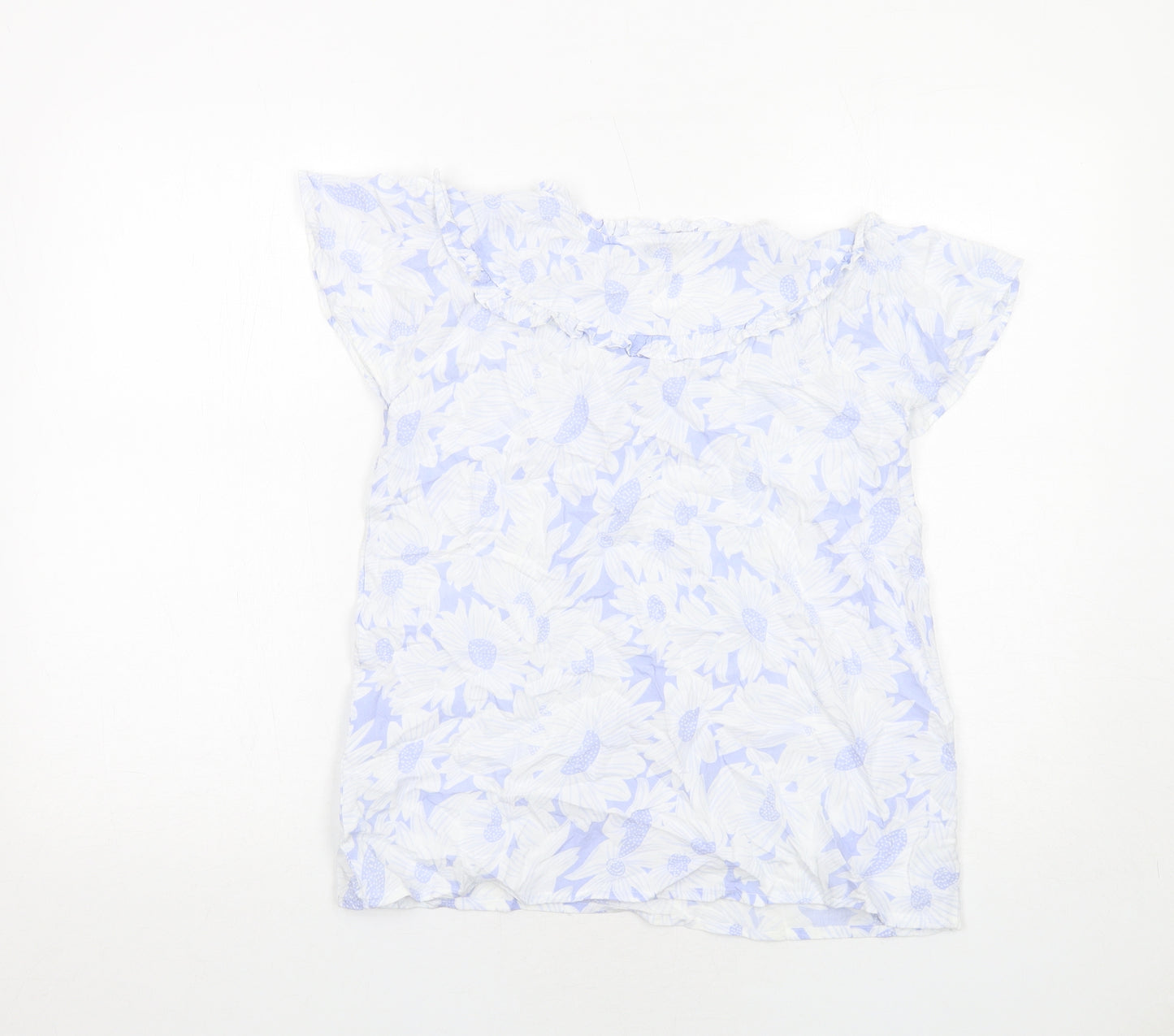 Cerulean Womens Blue Floral Viscose Basic Blouse Size XS Round Neck