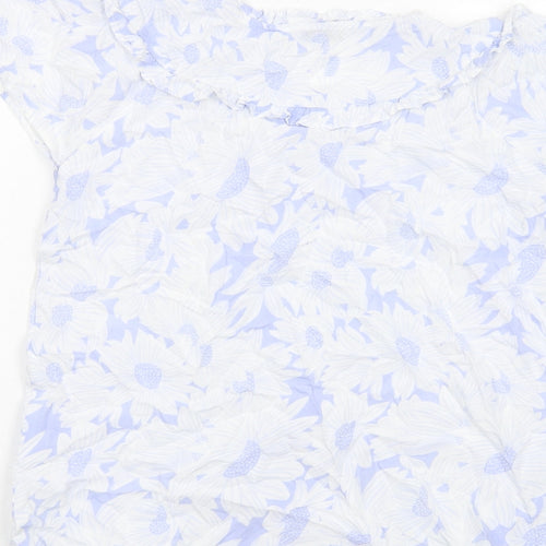 Cerulean Womens Blue Floral Viscose Basic Blouse Size XS Round Neck