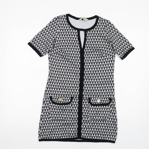 Dorothy Perkins Womens Black Geometric Polyester A-Line Size 6 Round Neck Pullover