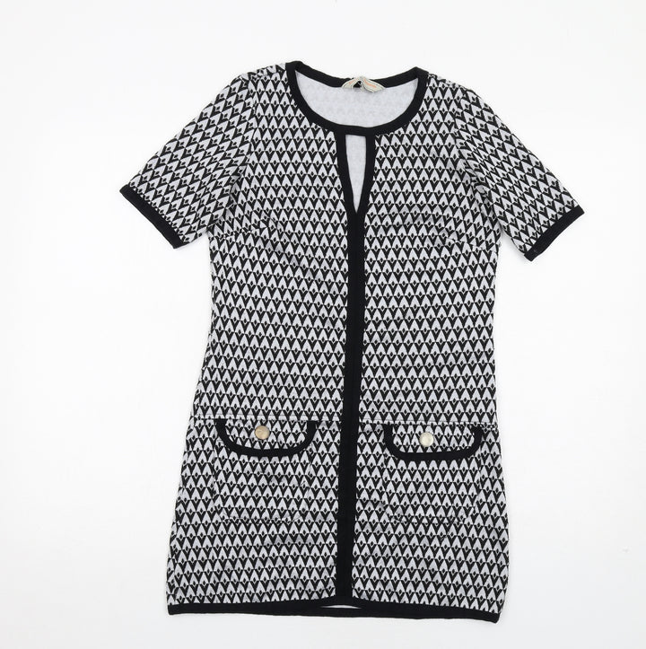 Dorothy Perkins Womens Black Geometric Polyester A-Line Size 6 Round Neck Pullover