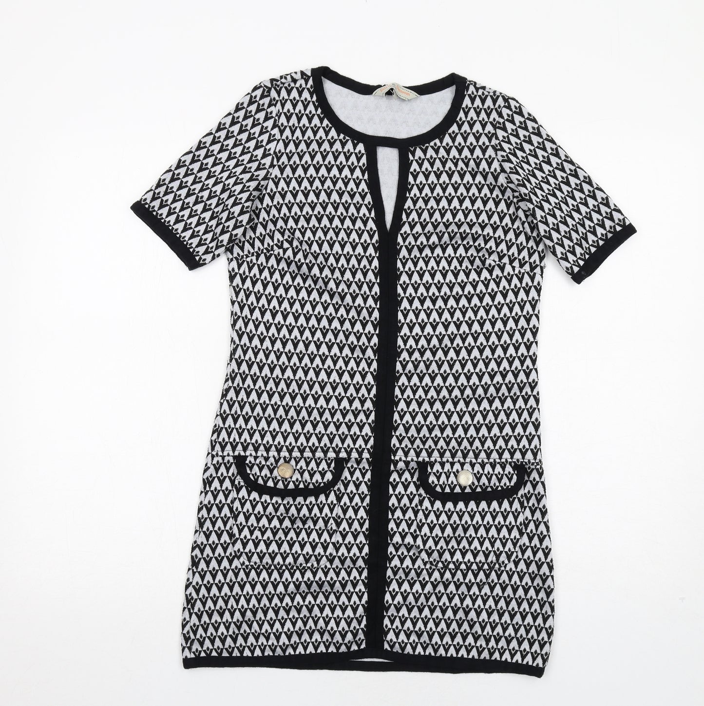 Dorothy Perkins Womens Black Geometric Polyester A-Line Size 6 Round Neck Pullover