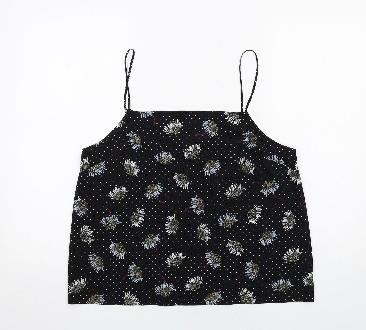 Topshop Womens Black Polka Dot Polyester Camisole Tank Size 14 Square Neck - Floral
