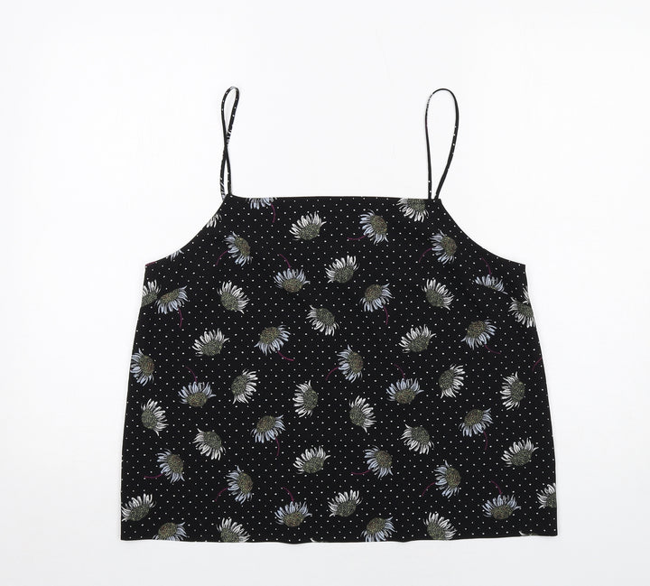 Topshop Womens Black Polka Dot Polyester Camisole Tank Size 14 Square Neck - Floral