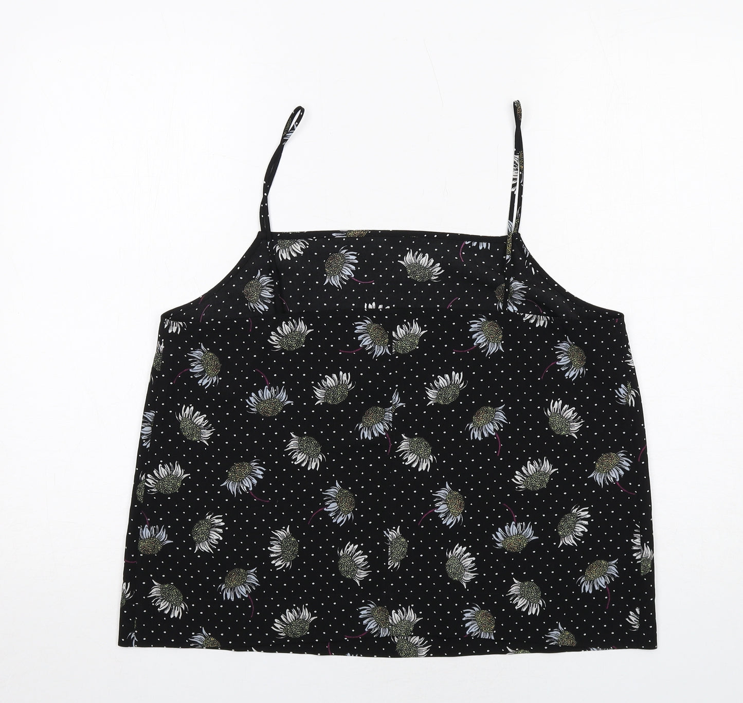 Topshop Womens Black Polka Dot Polyester Camisole Tank Size 14 Square Neck - Floral