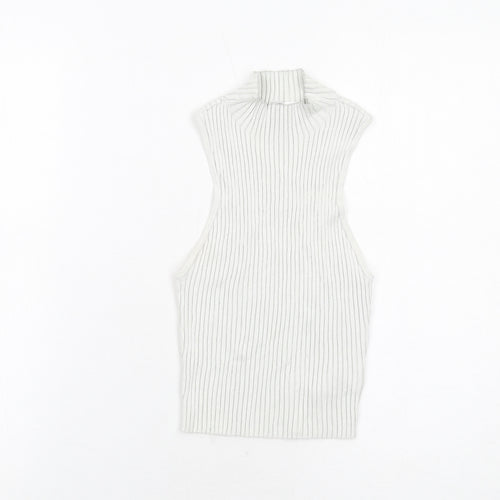 H&M Womens White Viscose Basic Blouse Size S Mock Neck - Ribbed