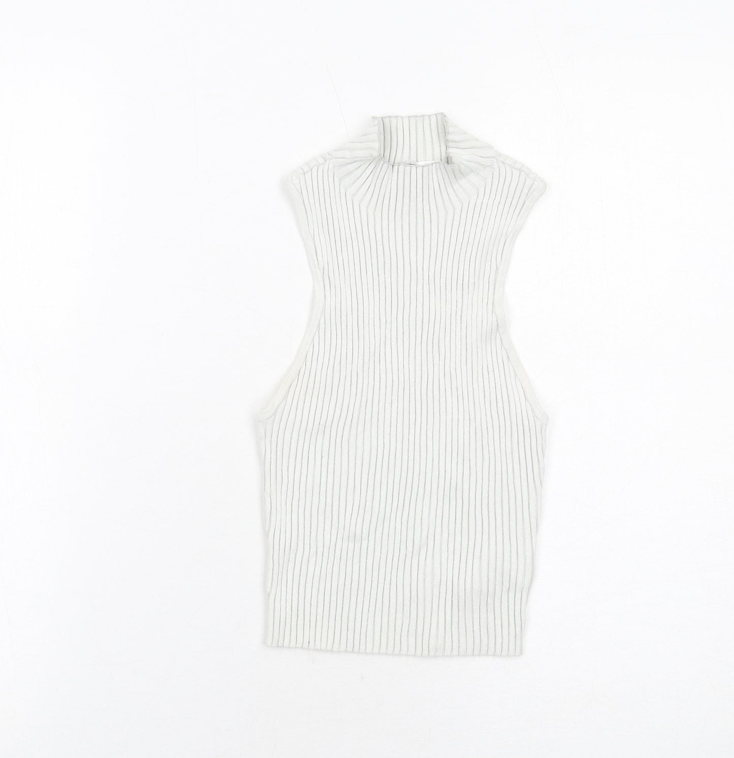 H&M Womens White Viscose Basic Blouse Size S Mock Neck - Ribbed