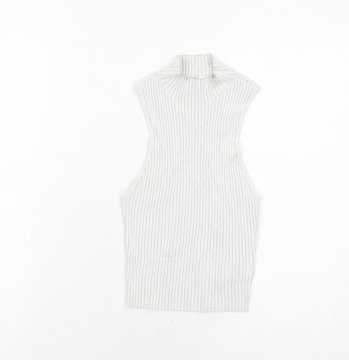 H&M Womens White Viscose Basic Blouse Size S Mock Neck - Ribbed