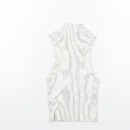 H&M Womens White Viscose Basic Blouse Size S Mock Neck - Ribbed