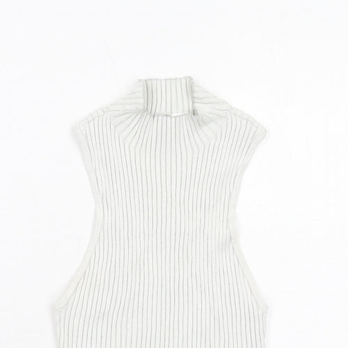 H&M Womens White Viscose Basic Blouse Size S Mock Neck - Ribbed