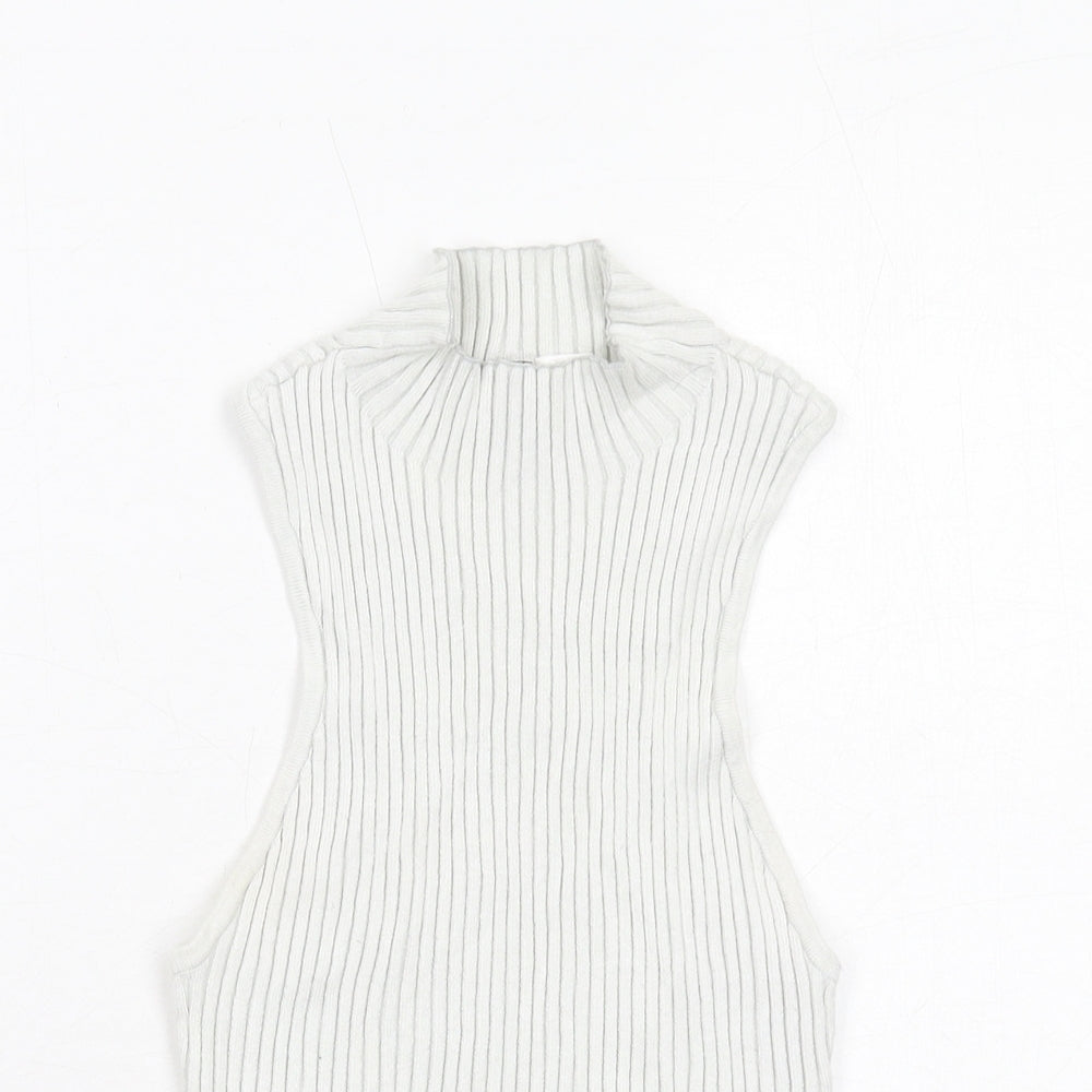 H&M Womens White Viscose Basic Blouse Size S Mock Neck - Ribbed