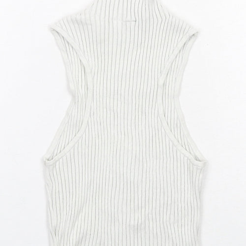 H&M Womens White Viscose Basic Blouse Size S Mock Neck - Ribbed