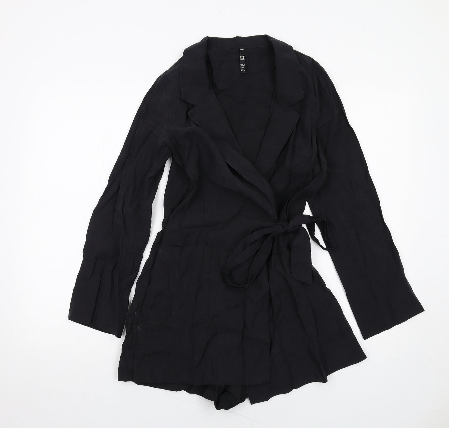 Zara Womens Black Cotton Playsuit One-Piece Size S Tie - Wrap Style