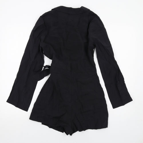 Zara Womens Black Cotton Playsuit One-Piece Size S Tie - Wrap Style
