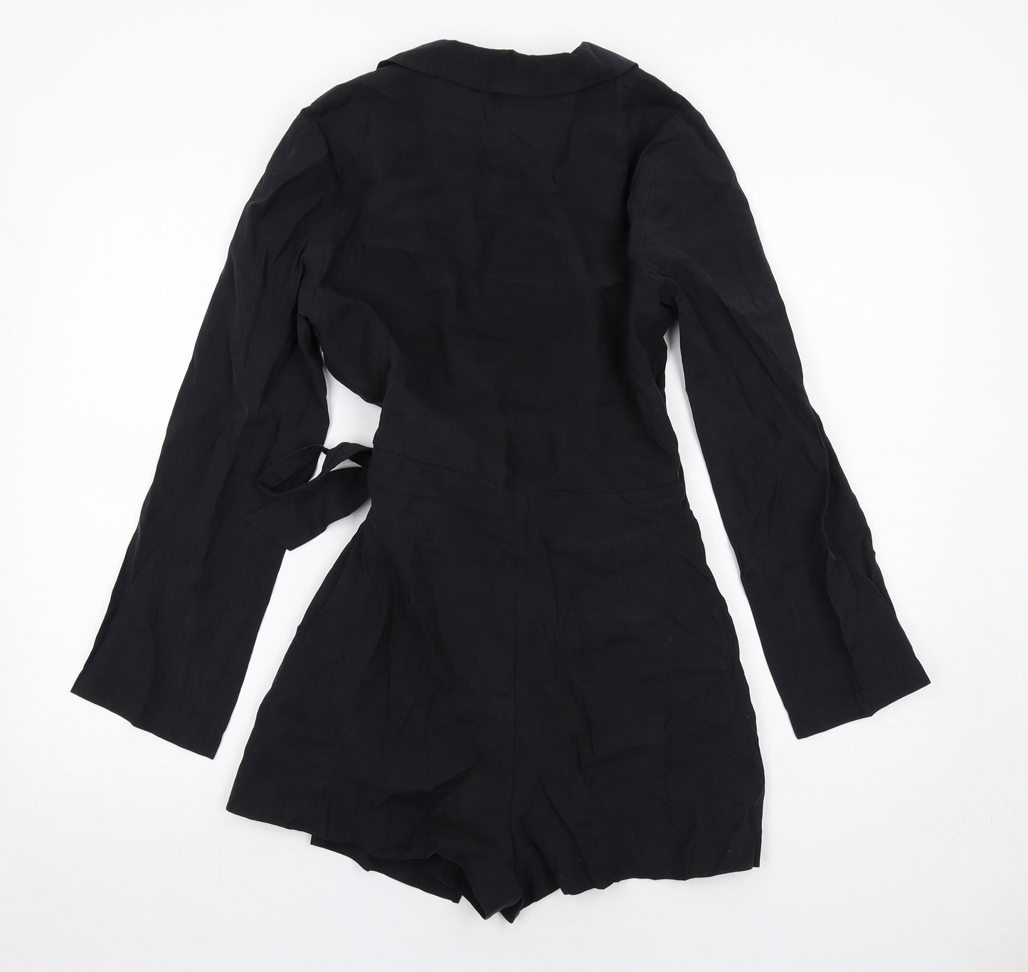 Zara Womens Black Cotton Playsuit One-Piece Size S Tie - Wrap Style