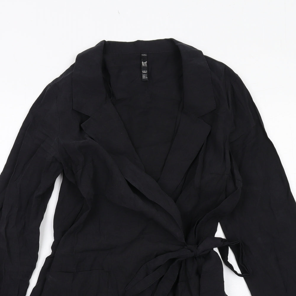 Zara Womens Black Cotton Playsuit One-Piece Size S Tie - Wrap Style