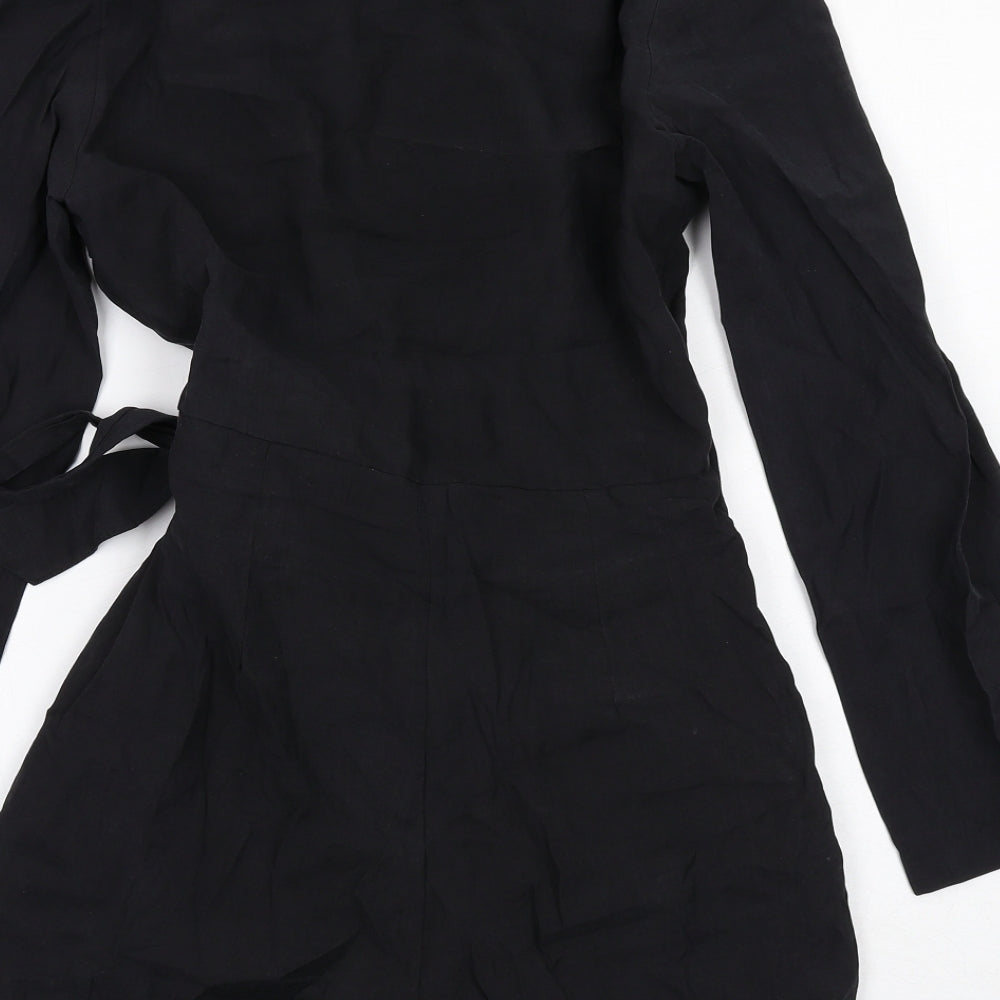 Zara Womens Black Cotton Playsuit One-Piece Size S Tie - Wrap Style
