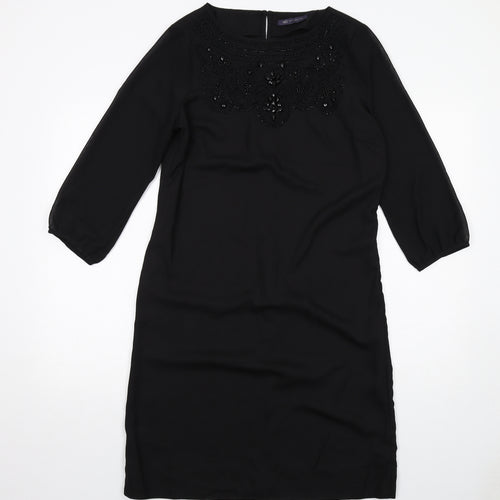 Marks and Spencer Womens Black Polyester A-Line Size 10 Round Neck Zip