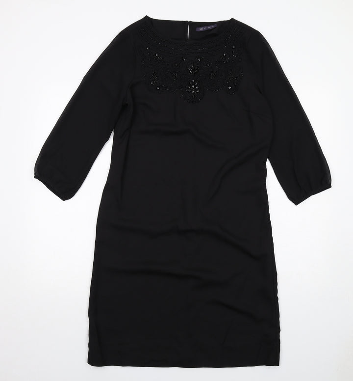 Marks and Spencer Womens Black Polyester A-Line Size 10 Round Neck Zip