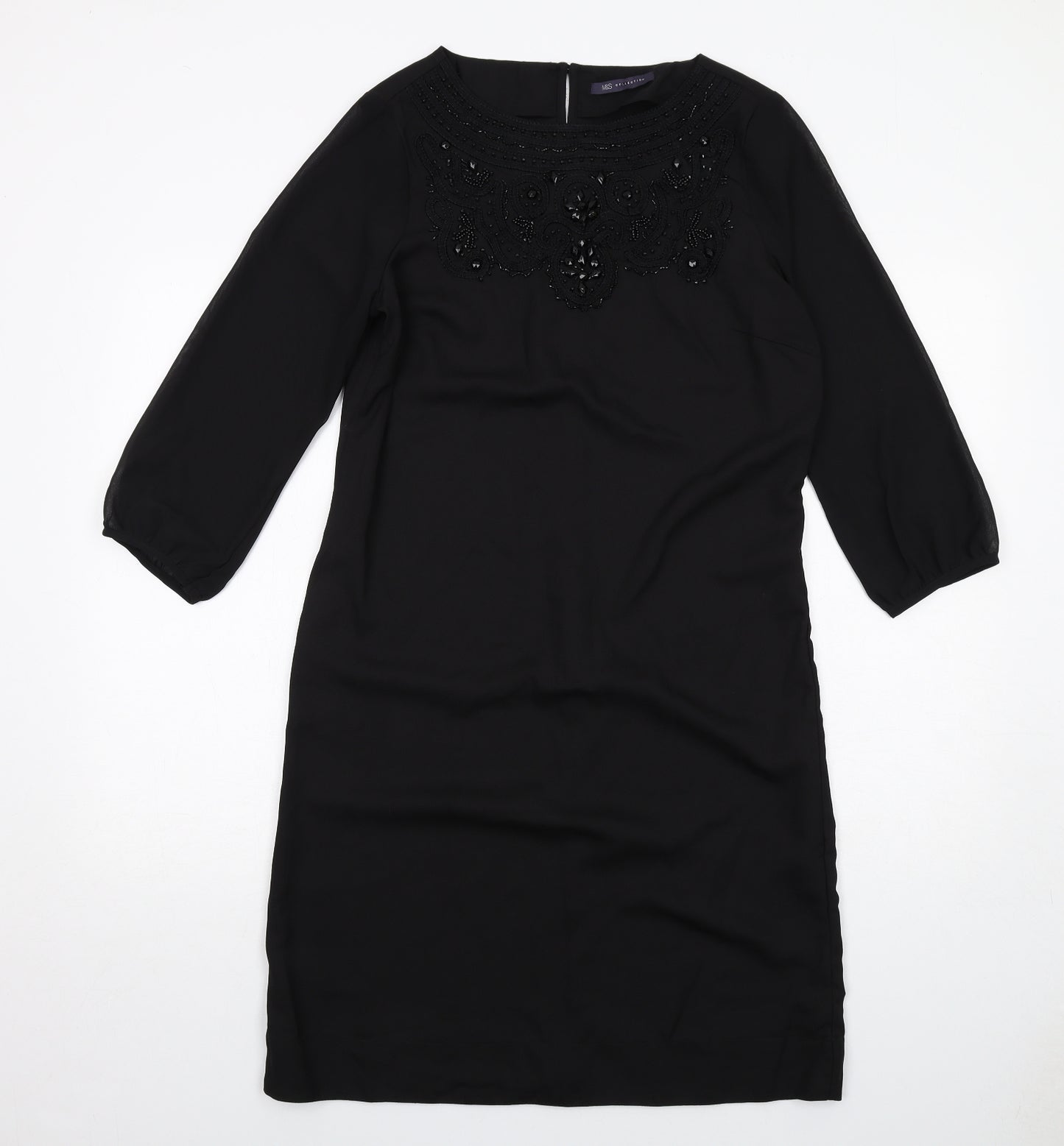 Marks and Spencer Womens Black Polyester A-Line Size 10 Round Neck Zip