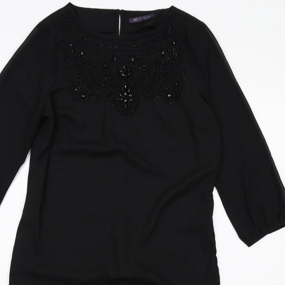 Marks and Spencer Womens Black Polyester A-Line Size 10 Round Neck Zip