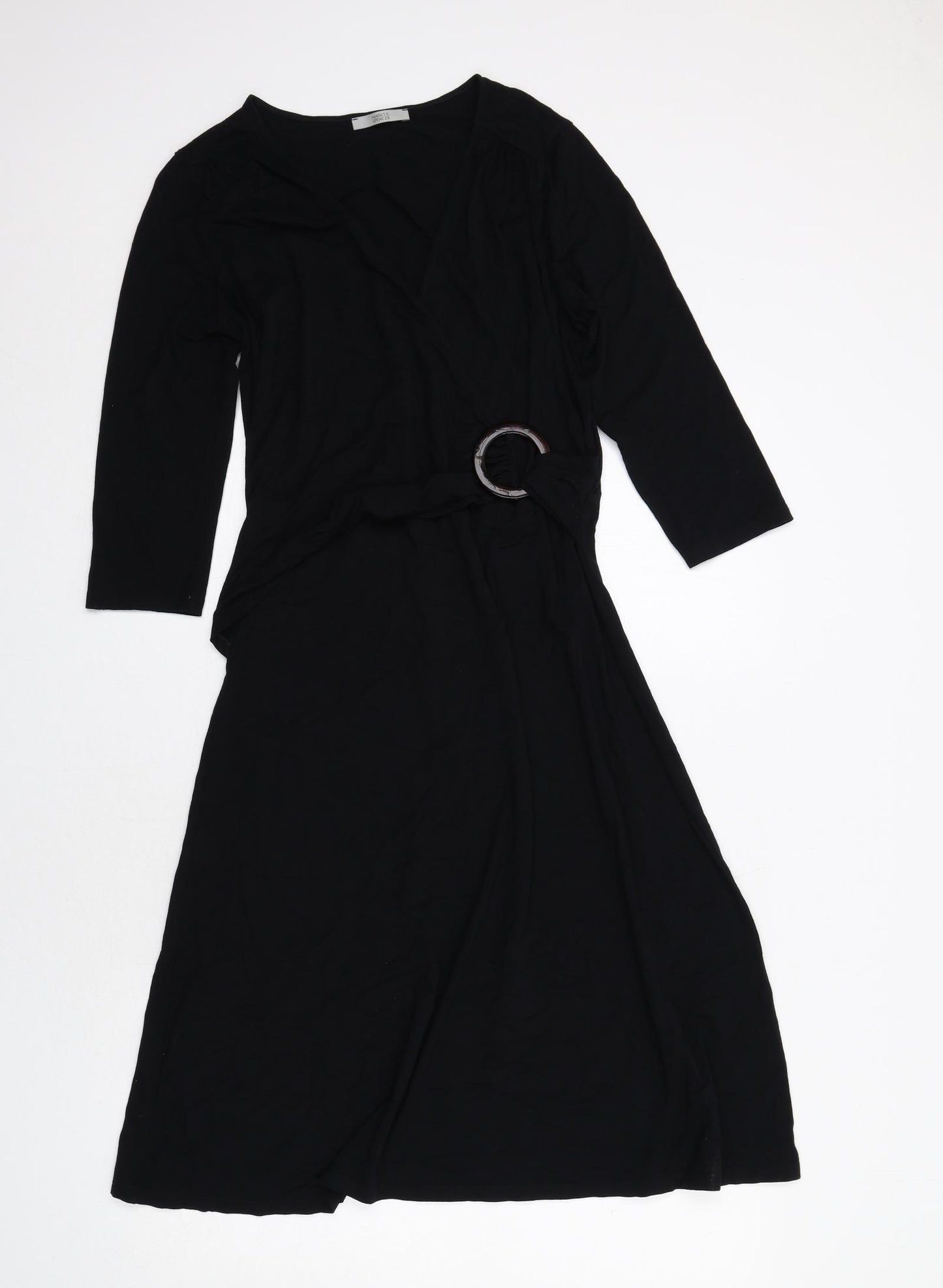 Marks and Spencer Womens Black Viscose Trapeze & Swing Size 14 V-Neck Pullover