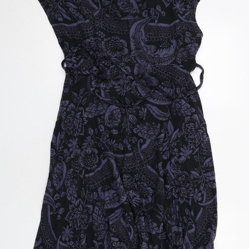 Monsoon Womens Black Floral Viscose A-Line Size 14 V-Neck Button
