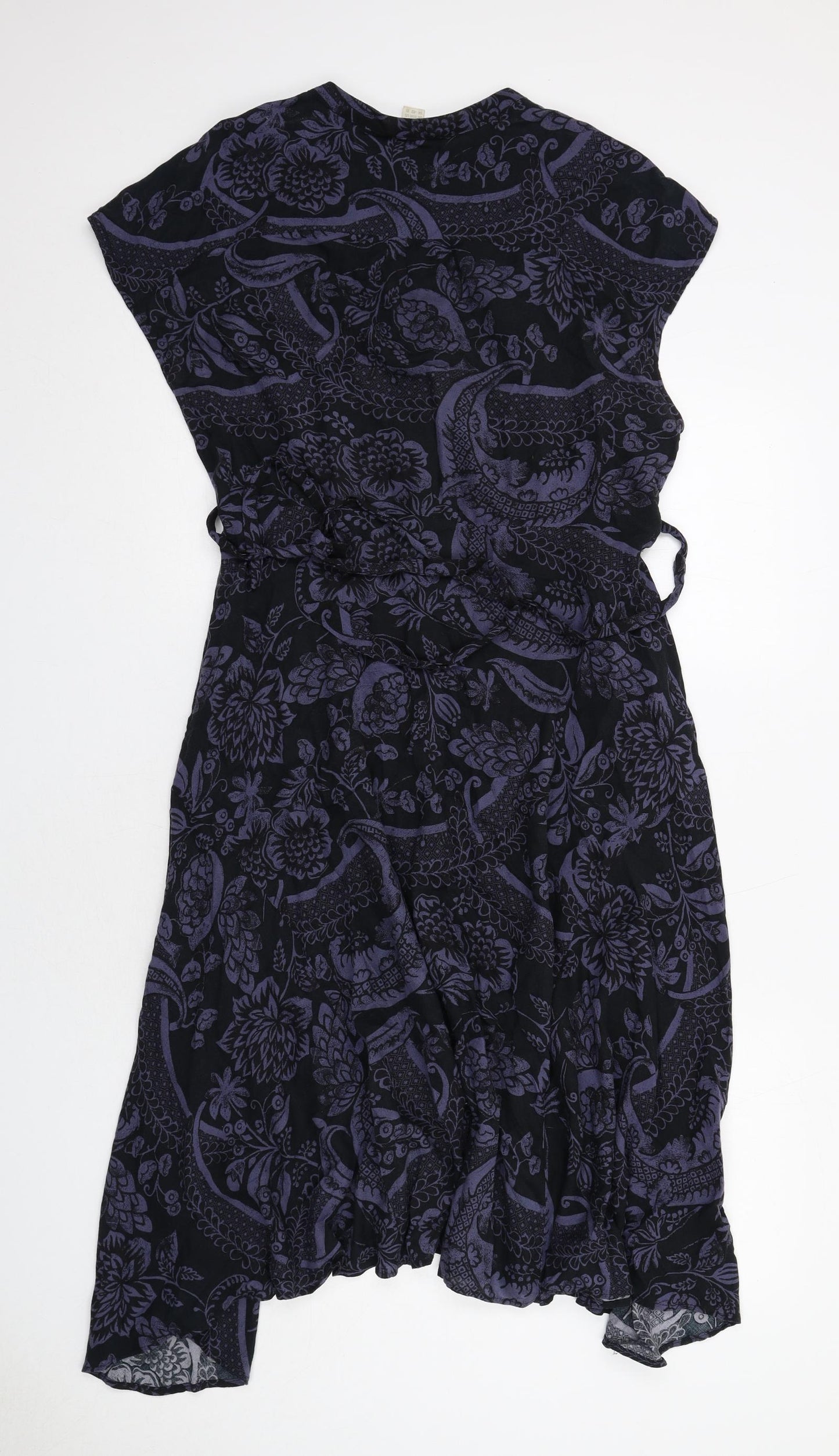 Monsoon Womens Black Floral Viscose A-Line Size 14 V-Neck Button