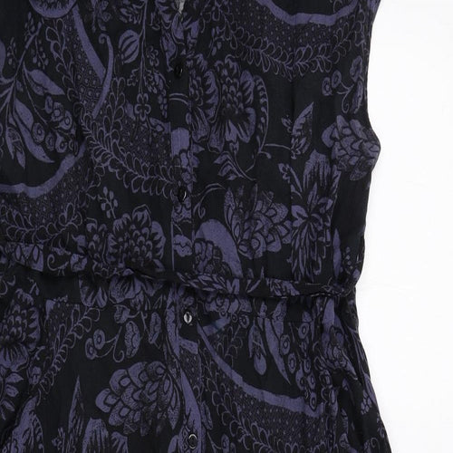 Monsoon Womens Black Floral Viscose A-Line Size 14 V-Neck Button