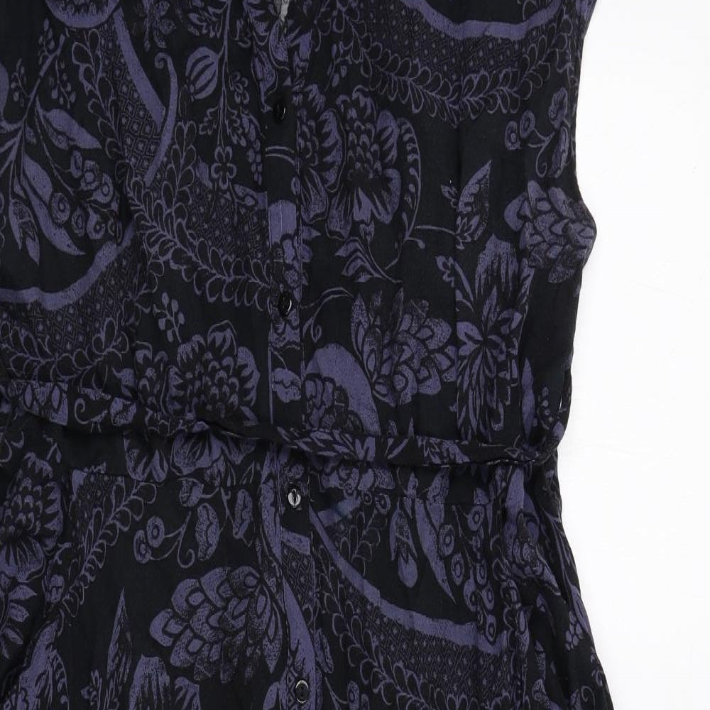 Monsoon Womens Black Floral Viscose A-Line Size 14 V-Neck Button